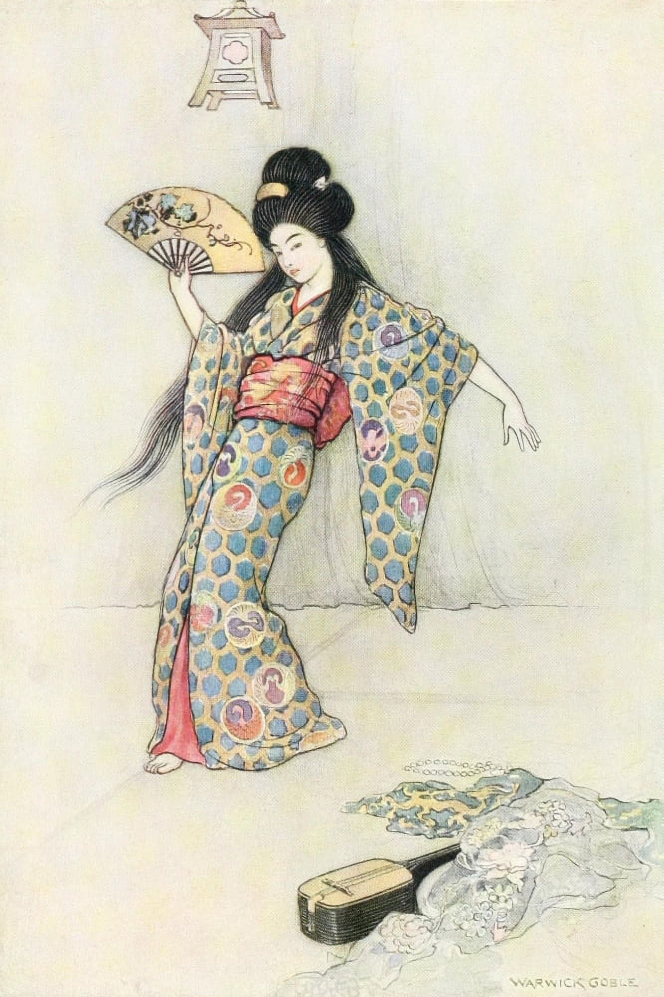 Green Willow 1910 Fan lady Canvas Art - Warwick Goble (18 x 24)