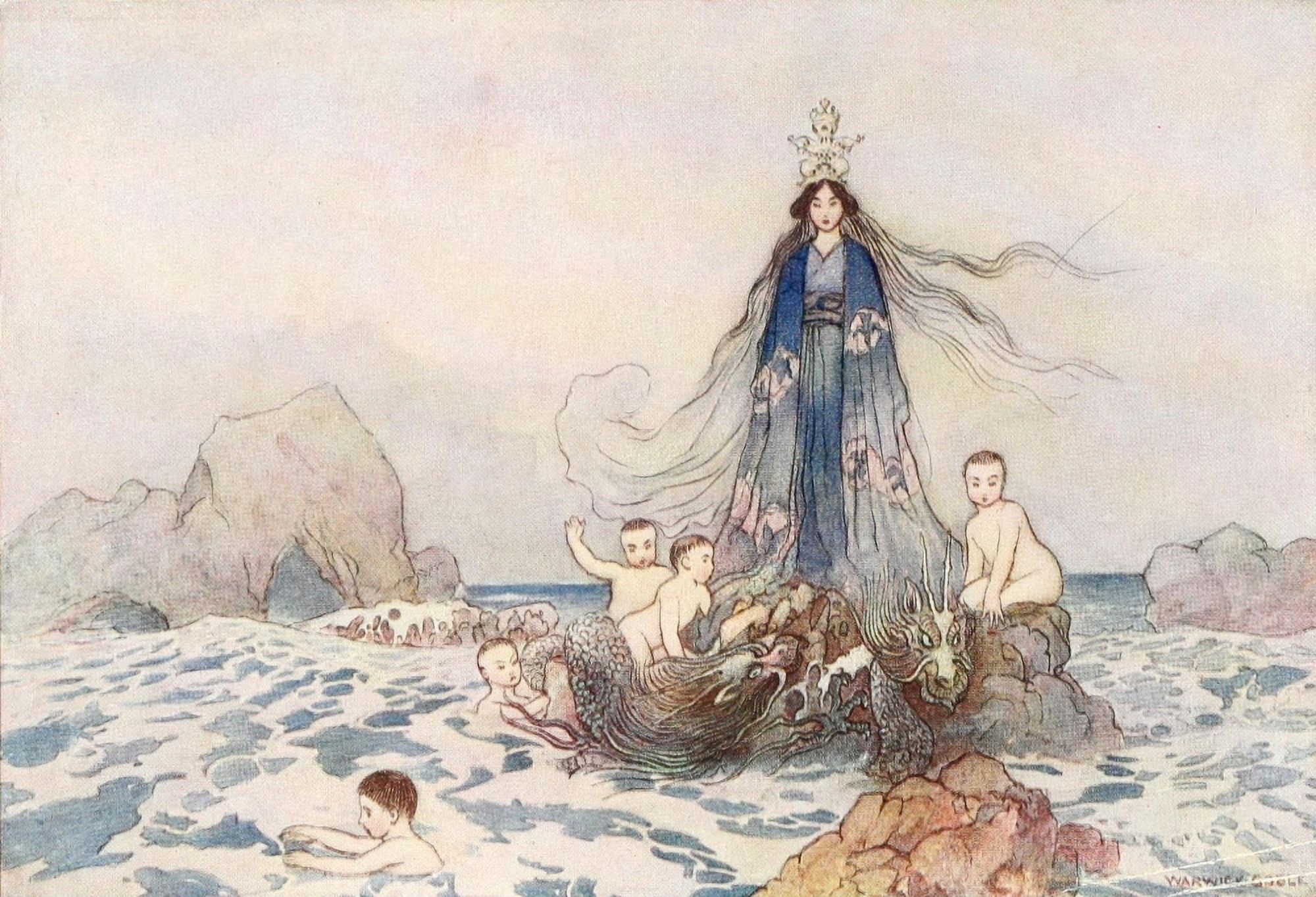 Green Willow 1910 Queen of the Waves Canvas Art - Warwick Goble (18 x 24)