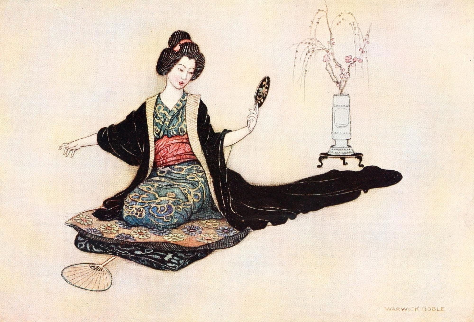 Green Willow 1910 Reflection Canvas Art - Warwick Goble (24 x 36)