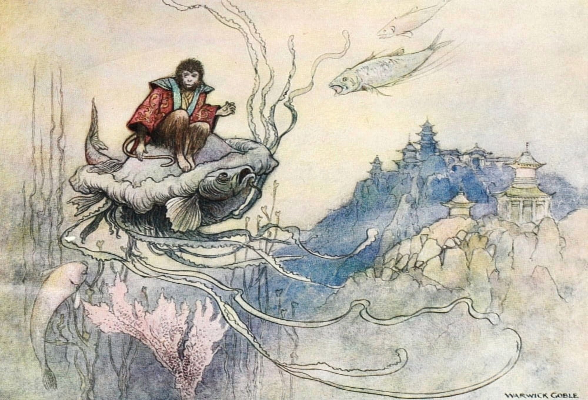 Green Willow 1910 The Jellyfish Canvas Art - Warwick Goble (24 x 36)