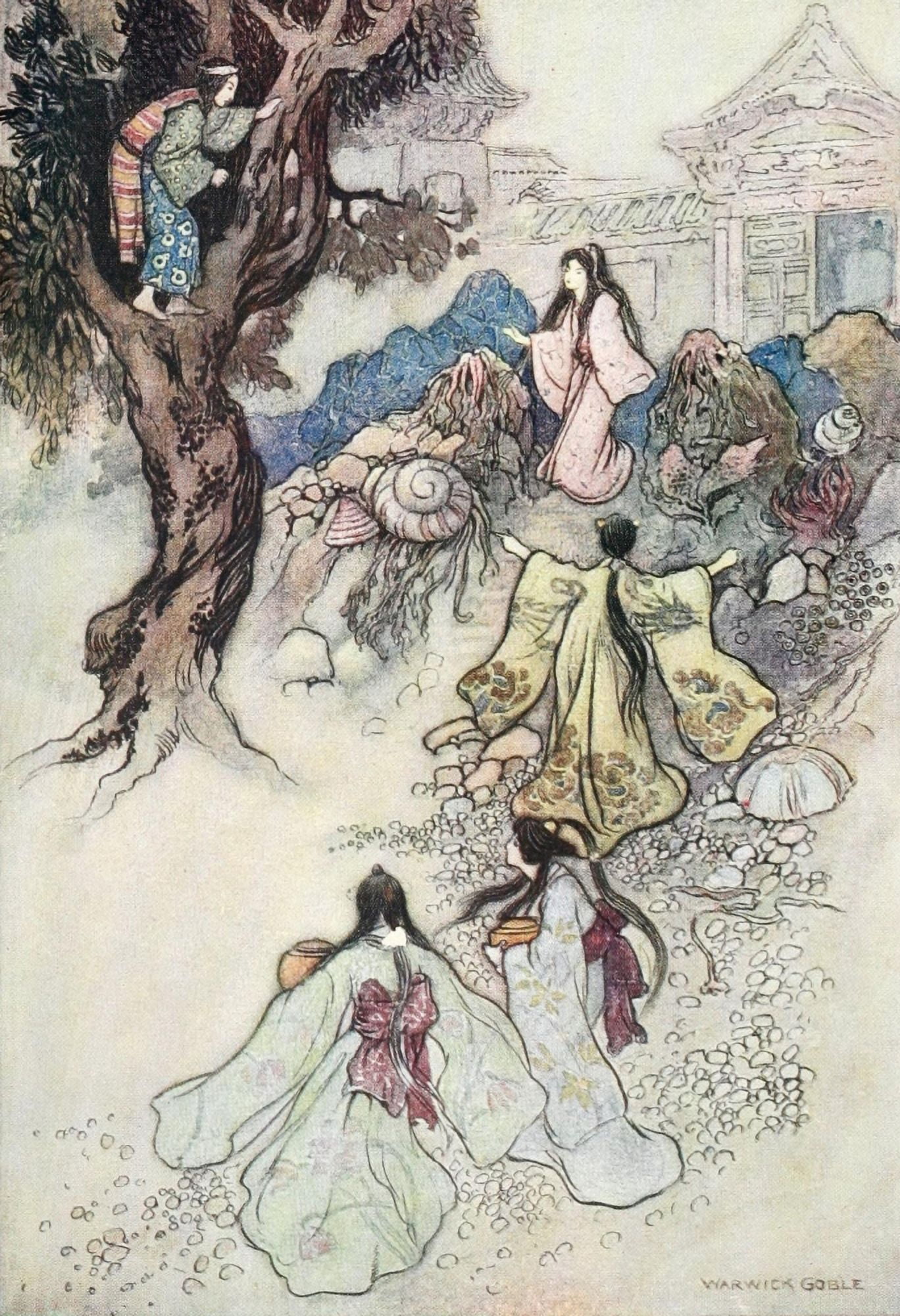 Green Willow 1910 The Sea king and the magic jewels 1 Canvas Art - Warwick Goble (24 x 36)