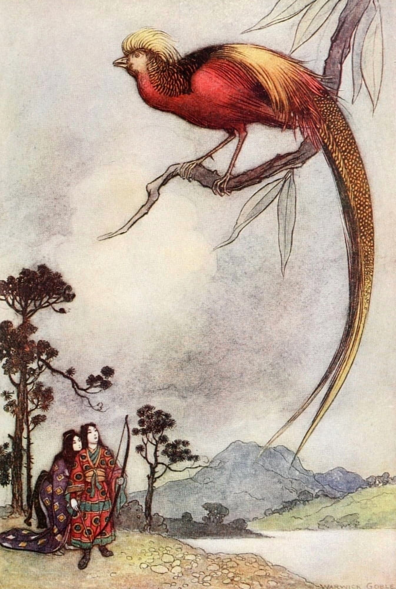 Green Willow 1910 The Singing bird of Heaven Canvas Art - Warwick Goble (24 x 36)