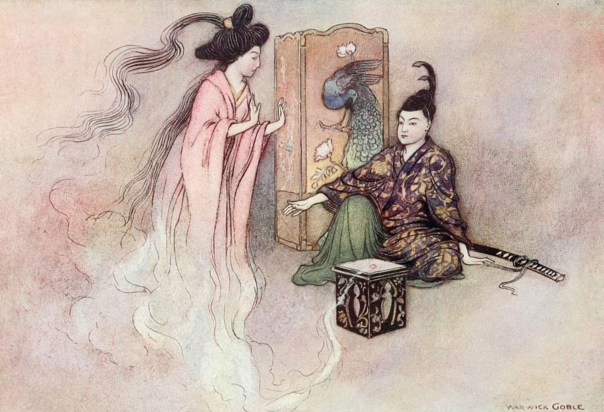 Green Willow 1910 The Spring & Autumn lover Canvas Art - Warwick Goble (18 x 24)
