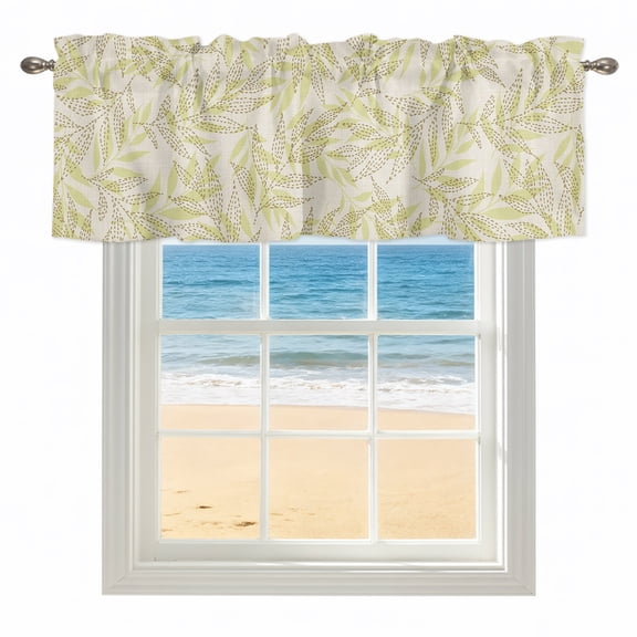 Green Willow Leaves Kitchen Valances for Windows 42x12 Inch Kitchen Curtains Valances Rod Pocket Modern Dotted Boho Minimalist Art Bathroom Window Valances for Window Treatment Decor