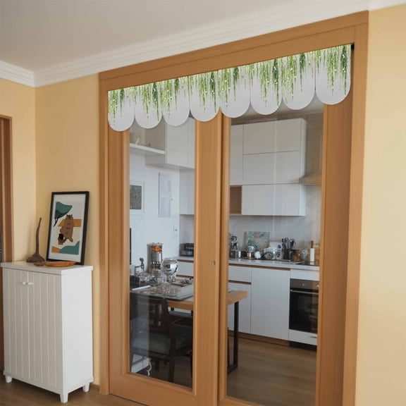 Green Willows Door Banner Spring Falling Green Willows Leaf White Floral Grey Small Scalloped Hanging Banner for Door, Hanging Flag Backdrop Decoration for Wall Window Party 4pcs, 8 x 12 Inch