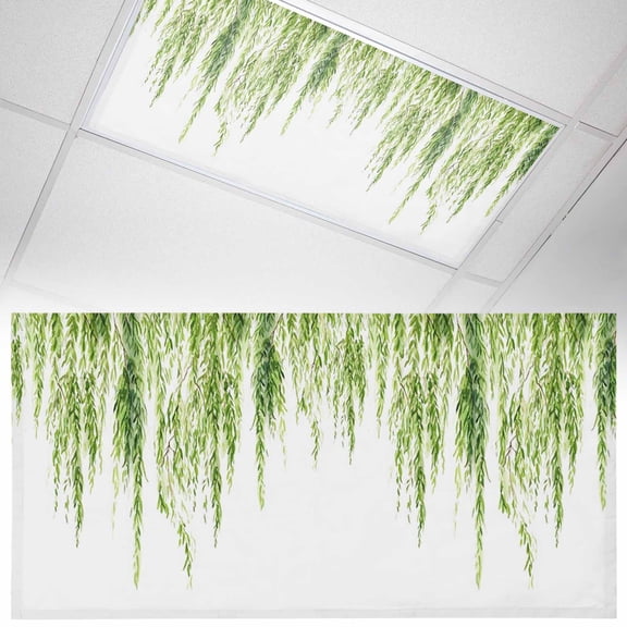 Green Willows Fluorescent Light Covers Watercolor Spring Falling Green Willows Leaf Plant Magnetic Light Filters Ceiling Lighting Panel Shade for Classroom Office Home 2 x 4 ft, 1 Pack
