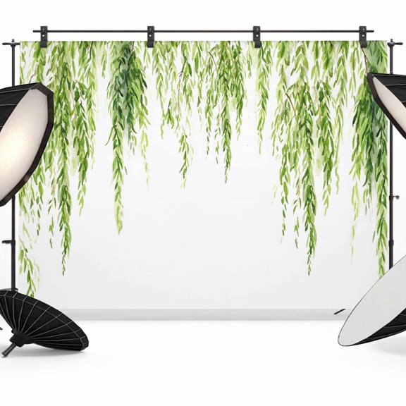 Green Willows Photography Backdrop 7x5FT, Watercolor Spring Falling Green Willows Leaf Plant Photo Backdrops, Background for Photography Studio Photo Studio Background, Back Drop for Photoshoot