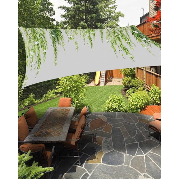 Green Willows Sun Shade Sail 6.5'X10' Spring Falling Green Willows Leaf White Floral Grey UV Block Outdoor Sail Shades Breathable Waterproof Rectangular Sunshade for Patio Garden Pool Pergola Porch
