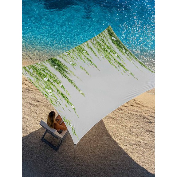 Green Willows Sun Shade Sail 6.5' x 10', Spring Falling Green Willows Leaf White Floral Grey Rectangle Outdoor Sunshade Canopy, Waterproof UV Block Patio Covers for Garden Yard Beach