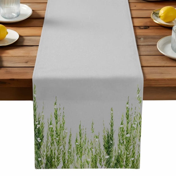 Green Willows Table Runner, Spring Falling Green Willows Leaf White Floral Grey Washable Kitchen Table Runners Dress Scarves for Dining Table Decorations Party, 13x72in