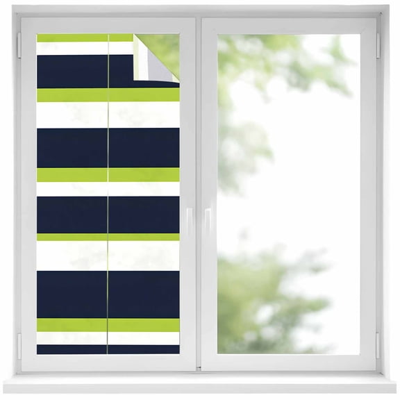 Green and Window Privacy Film Navy Blue Stripe Abstract Geometric Stripes Decorative Glass Window Film UV Blocking Static Cling Non-Adhesive Sticker Covering for Home Door 19.6 x 39.3 inches