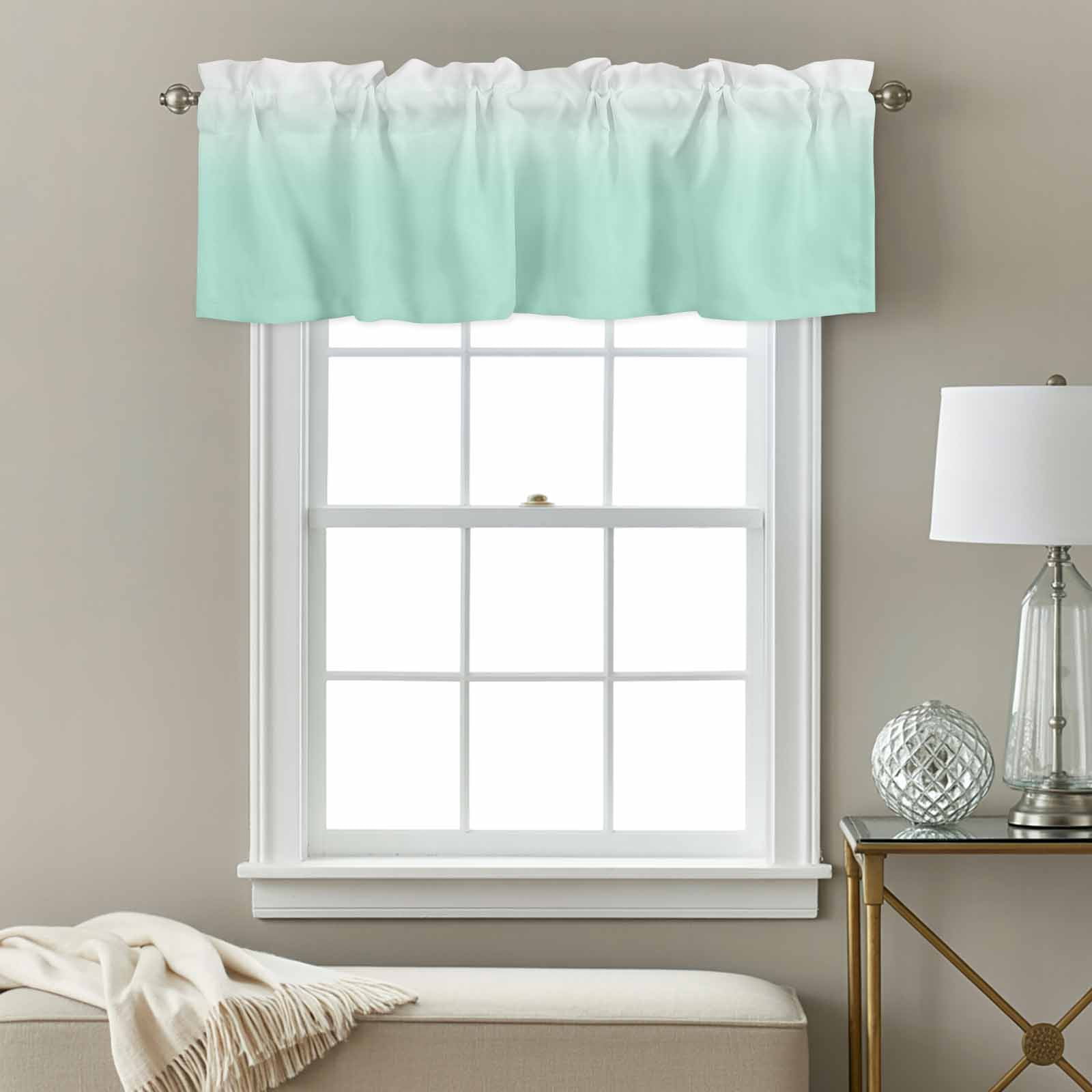 Green and Window Valance for Kitchen, White Gradient Rod Pocket Short