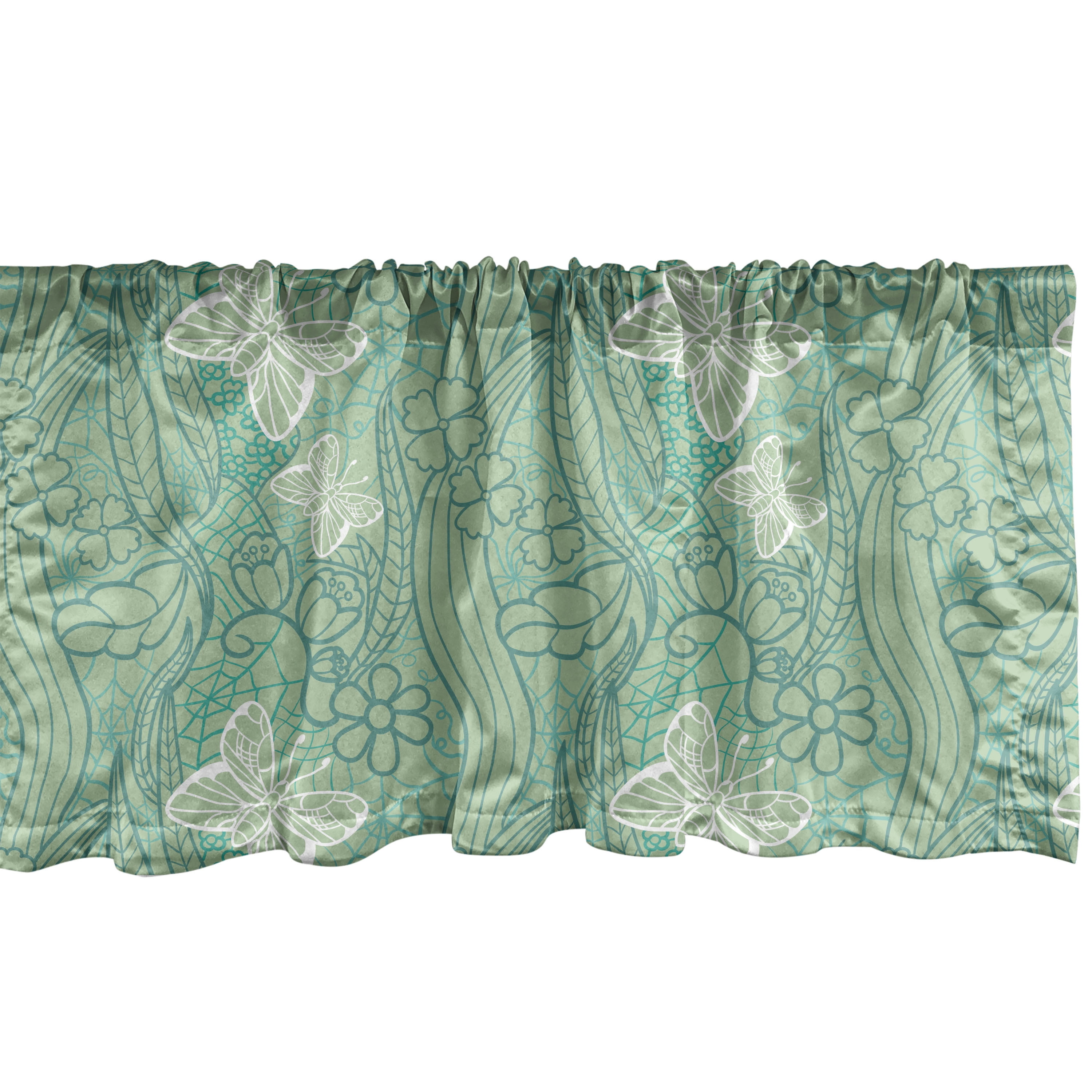 Green Window Valance Pack of 2, Lace Style Graphic Pattern of