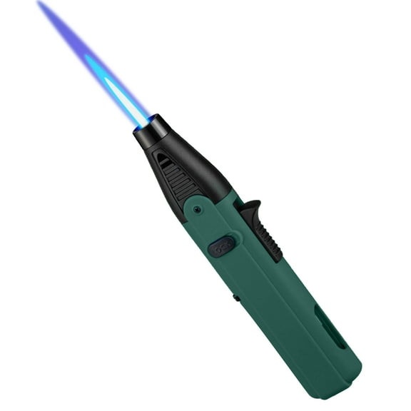Green Windproof Lighter, Double Blue Flame Refillable, for Hunting, Fishing, and Camping