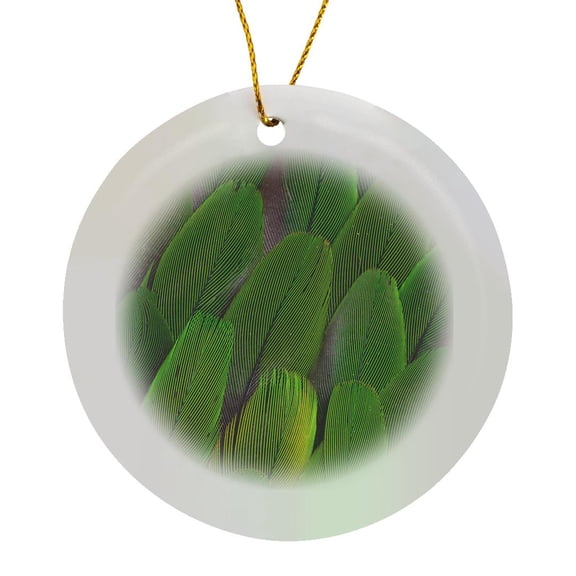 3drose, Green Wing Feathers of a Parrot, Circle Porcelain Ornament