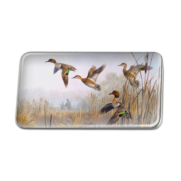 Green-Winged Teal Ducks Taking Flight Hunters Hunting Metal Rectangle Lapel Hat Pin Tie Tack Pinback