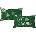 thumbnail image 1 of Green Winter Holiday Decor Throw Pillow Cover 12x20 Set of 2 Farmhouse Christmas Decorations Snowflake/Let It Snow Winter Decorative Rectangular/Lumbar Cushion Covers for Sofa/Couch/Porch, 1 of 6