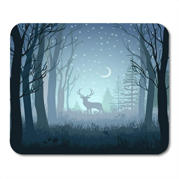 Green Winter Landscape Deer in The Forest at Night Mousepad Mouse Pad Mouse Mat 9x10 inch