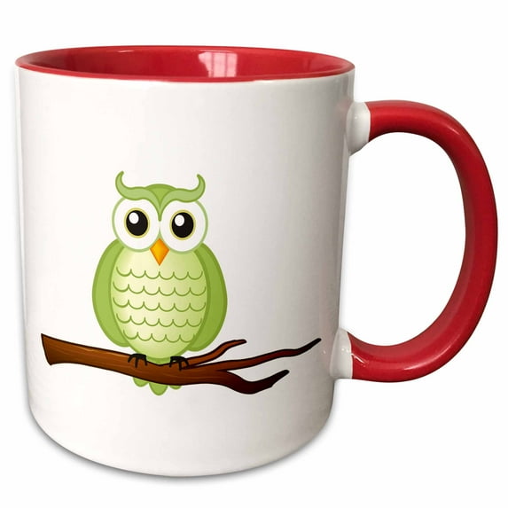 3drose, Green Wise Owl, 11oz Two-tone Red Mug