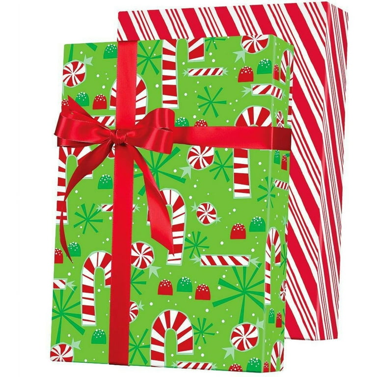 Extragoods Merry Christmas Green Gift Wrapping Paper - Set of 3 Pieces