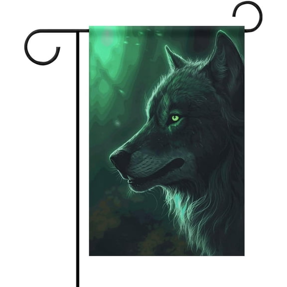 Green Wolf Garden Flag - 12x18 Inch Double-Sided Outdoor Flags & Banners Outside Yard Decor Flags for All Seasons, Holidays, Farmhouse, Patio, Spring, Summer