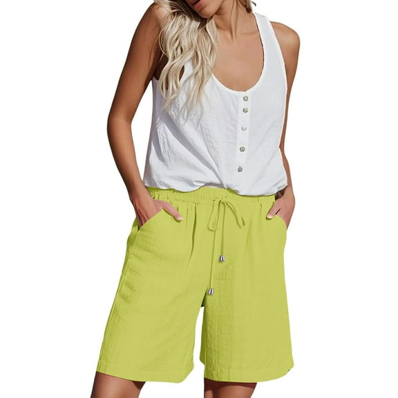 Green Woman Pants Clearance Womens Casual Solid Side Pockets Pants Shorts Elastic Waist Pockets Daily Mid Long Shorts Pants for Women