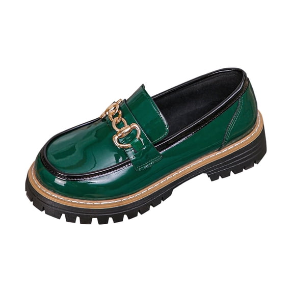 Green Women'S Patent Leather Loafers Slip On Shoes Casual Comfortable Low Heel Round Toe Shiny Non-Slip 1.2 Lbs