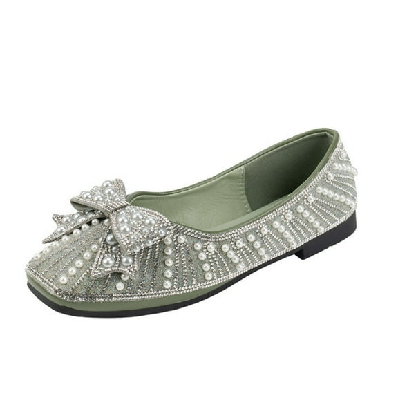 Green Women'S Breathable Knitted Flat Shoes With Round Toe And Woven Detail For Comfortable Outdoor And Indoor Wear