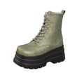 thumbnail image 1 of Green Women'S Casual Boots With A Patterned Design, Round Toe, Lace-Up Detail, Platform, Side Zipper For A Fun Look, 1 of 7