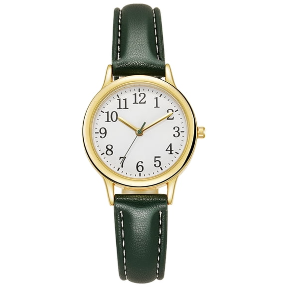 Green Women'S Classic Fashion Leather Strap Watch With Numerals Analog Quartz Movement Gift Watch For Women 3.2 Cm Dial Green