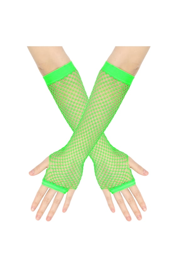 Green Women'S Fine Fishing Net Elastic Hollow Long Gloves Stretchy Mesh Gloves Evening Party Handwear Fashion Accessory For Special Events
