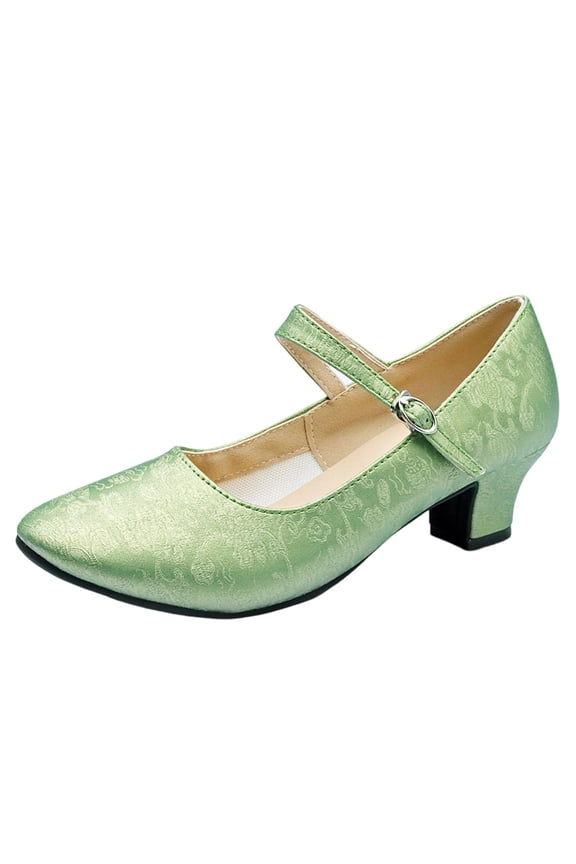 Green Women'S Latin Dance Shoes For Practice Shoes With Metal Buckle Mid Heel Slip-Resistant Shoes For Dance Exercise Footwear Size 40