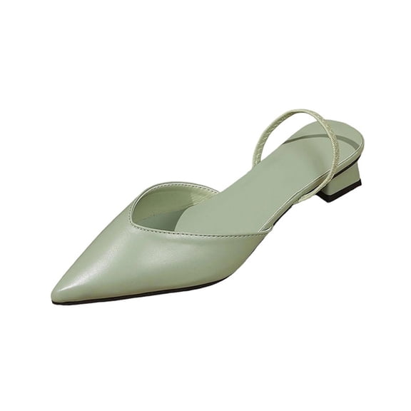 Green Women'S Mules Pointed Toe Closed Toe With Adjustable Heel Strap Leather Upper Moderate Heel Wear Resistant Rubber Outsole For Commuting Casual Work Daily