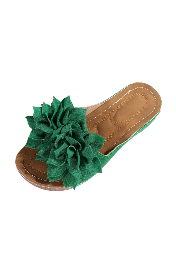 Green Women'S Slippers Fish Mouth Wedge Heel Thick Sole Casual Summer Outdoor Indoor Shoes Flock Material Size 42 Eu 9 Us 0.64 Lbs