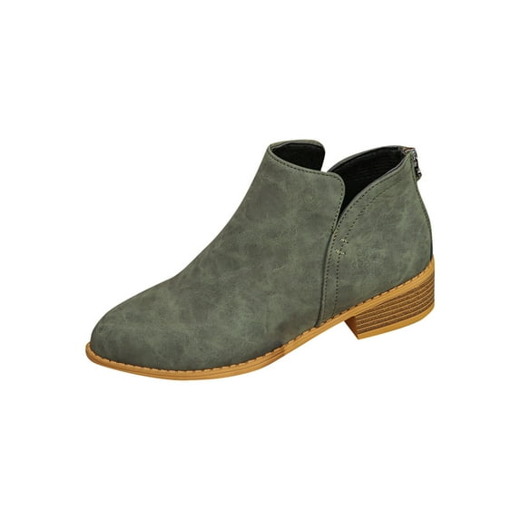 Green Women'S Spring Booties, Durable Low Heel Ankle Boots With Pointed Toe And Back Zipper For Camping