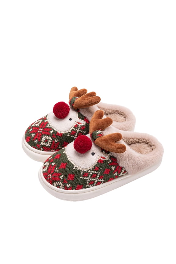 Green Women'S Winter House Slippers Indoor Outdoor Soft Sole Thick Bottom Warm Plush Non Slip Cozy Mule Shoes Size 36-37 Foot Length 9.06In