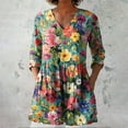 thumbnail image 1 of Green Women Shirts, 2025 New Women'S Summer Printed Group Shirt Women'S Linen V Neck Casual Shirt,Women Shirts L, 1 of 4