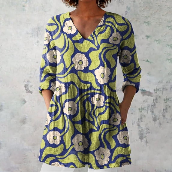 Green Women Shirts, 2025 New Women'S Summer Printed Group Shirt Women'S Linen V Neck Casual Shirt,Women Shirts XL