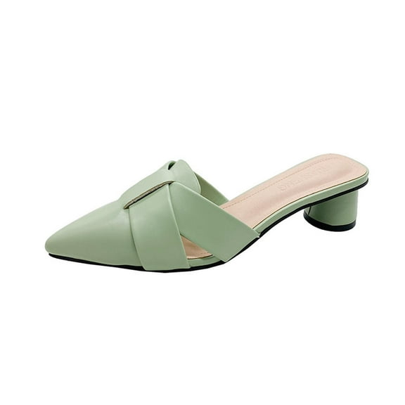 Green Women Slides With Low Heel And Sleek Toe For A Versatile And Elegant Warm Weather Footwear