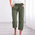 thumbnail image 1 of Green Women's Casual Pants, Pants For Women Cotton Linen Casual Summer 2025 Straight Wide Leg Loose Drawstring Elastic Waist Cropped Trouser,Women's Casual Pants XL, 1 of 5