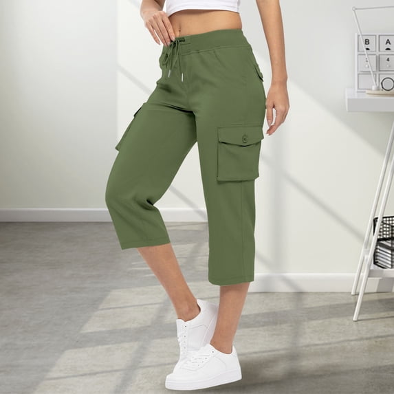 Green Women's Casual Pants, Women'S Solid Color Casual Hiking Pants Outdoor Pants /4 Summer Pants Capri Cargo Pants Lightweight Stretch Hiking Pants Overalls,Women's Casual Pants 3XL