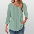 thumbnail image 1 of Green Women's Long Sleeve T-shirt, 3/4 Length Sleeve Womens Tops Crewneck Summer Blouses 2025 Pleated Front Tunic Tops Tee Shirt Floral Print Clothes,Women's Long sleeve T-shirt XXL, 1 of 5