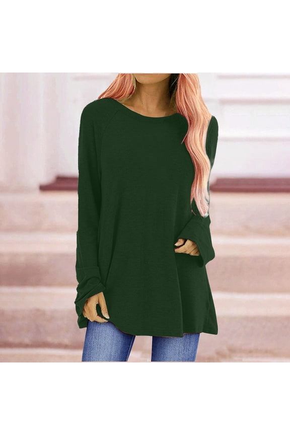 Green Women's Long Sleeve T-shirt, Long Shirt Women'S Long Sleeve Oversize Basic Long Sleeve Pullover Tunic Crew Neck V Neck Long Sleeve Top Casual Plain Tops Spring Summer Cotton Blouses Long Sleeve,