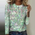 thumbnail image 1 of Green Women's Long Sleeve T-shirt, Women'S Autumn And Winter Style Round Necked Casual Irregularly Printed Long Sleeved T Shirt,Women's Long sleeve T-shirt 7XL, 1 of 3