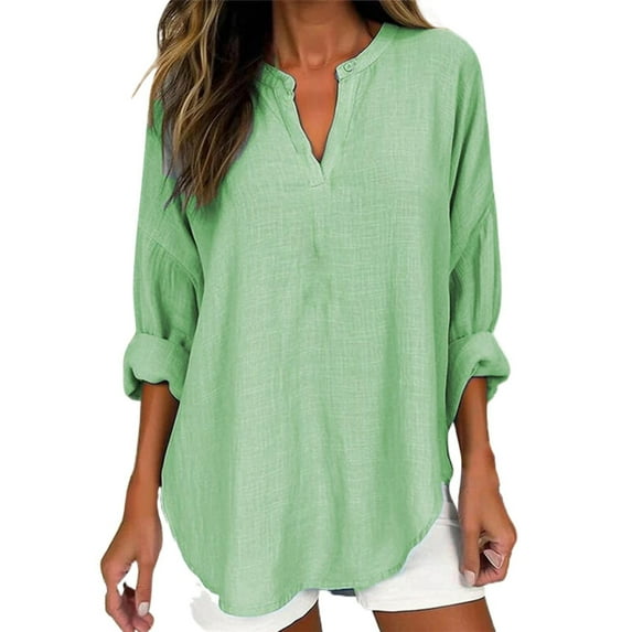 Green Women's Long Sleeve T-shirt, Women'S Pleated Square Neck Long Sleeve Cotton Faux Oversized T Shirt,Women's Long sleeve T-shirt M