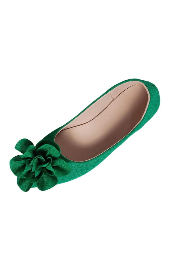 Green Women's Pointed Toe Flat Shoes Solid Color Non Slip Low Cut Slip Ons Floral Suede Flats Size 5.5