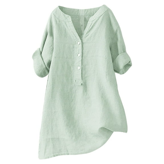 Green Women's Short Sleeve T-shirt, Loose Button Shirt Top Stand Solid Color Medium Sleeve Collar Casual Women'S Shirt Women'S Shirt,Women's Short sleeve T-shirt S