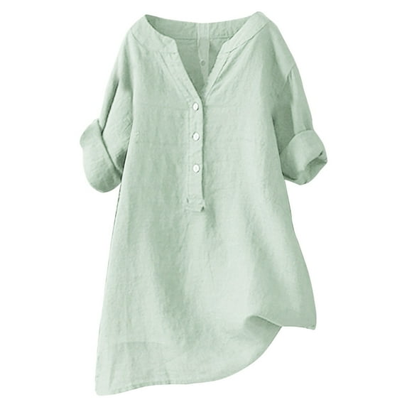 Green Women's Short Sleeve T-shirt, Loose Button Shirt Top Stand Solid Color Medium Sleeve Collar Casual Women'S Shirt Women'S Shirt,Women's Short sleeve T-shirt XXL