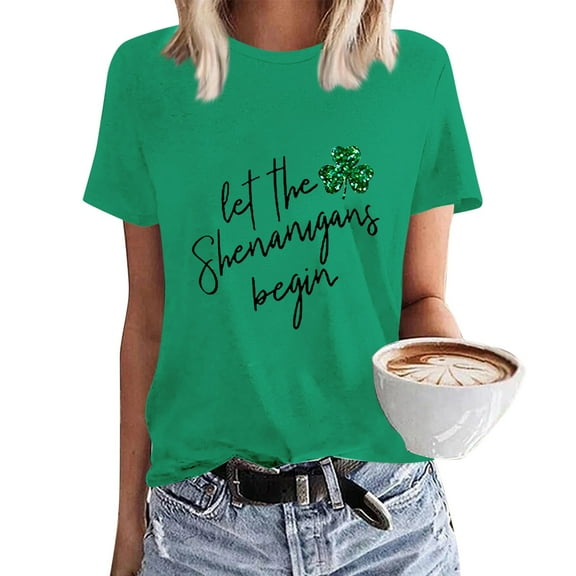 Green Women's Short Sleeve T-shirt, Sweatshirt Womens Cute Trendy Shirt Casual Short Sleeve Pullover Tops,Women's Short sleeve T-shirt 3XL