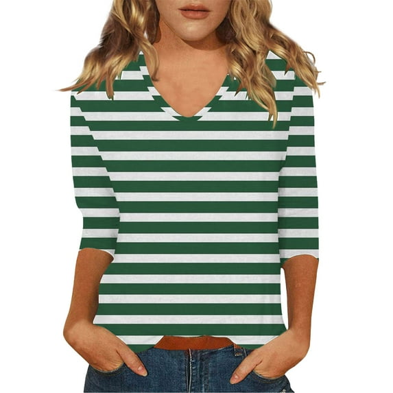 Green Women's Short Sleeve T-shirt, Tops For Womens Casual Summer Tops Three Quarter Sleeve Round Neck Tee T Shirt Loose Side Split Tunic Blouse,Women's Short sleeve T-shirt M